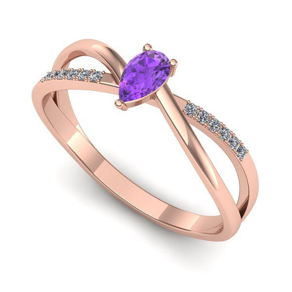 Inel logodna din aur roz cu ametist