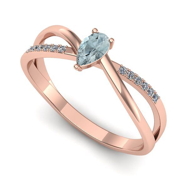 Inel din aur roz cu aquamarin