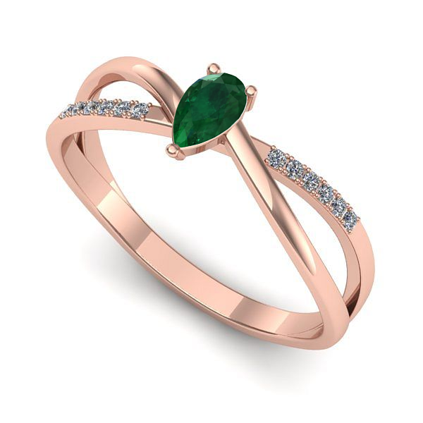 Inel de logodna din aur roz cu smarald