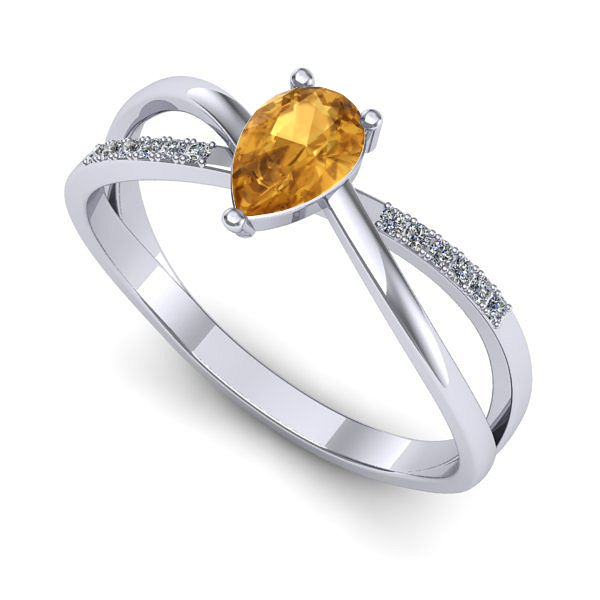 Inel logodna din aur alb cu citrin