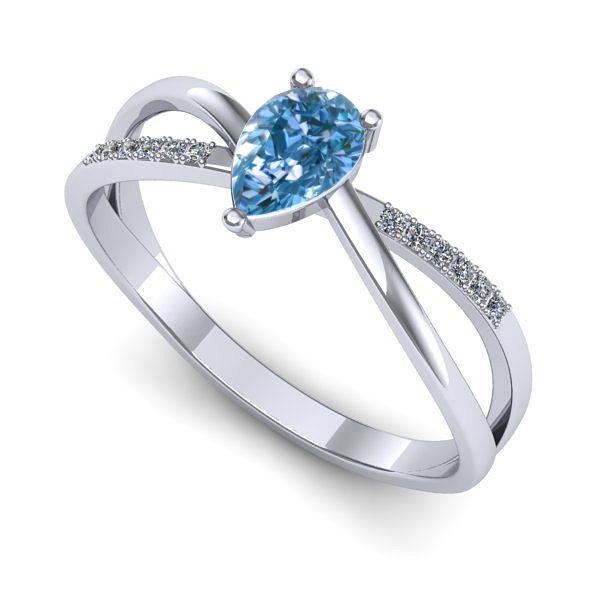 Inel din aur alb cu diamant de laborator albastru