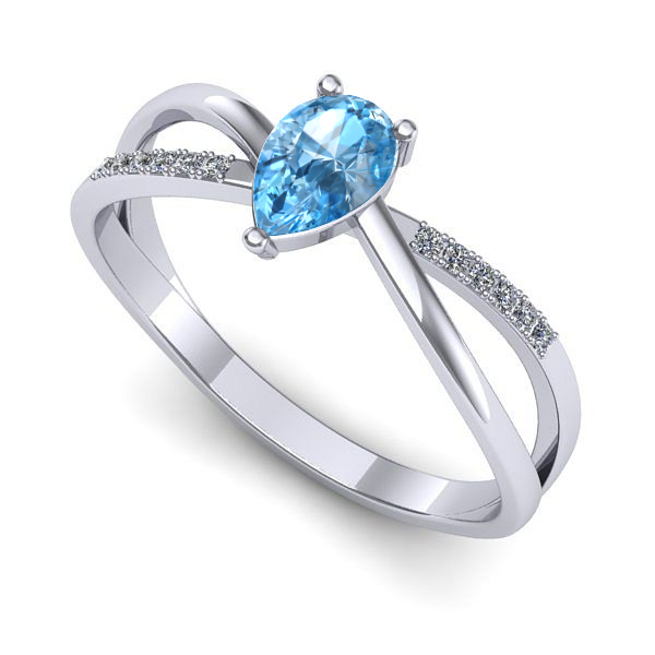 Inel de logodna din aur alb cu topaz blue