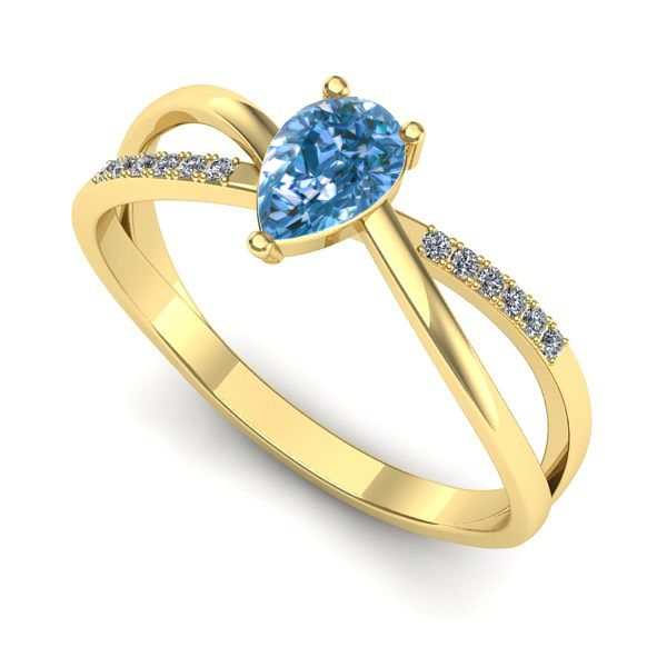 Inel de logodna din aur galben cu diamant de laborator albastru
