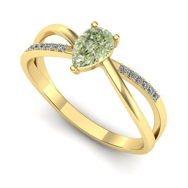 Inel din aur galben cu diamant de laborator verde