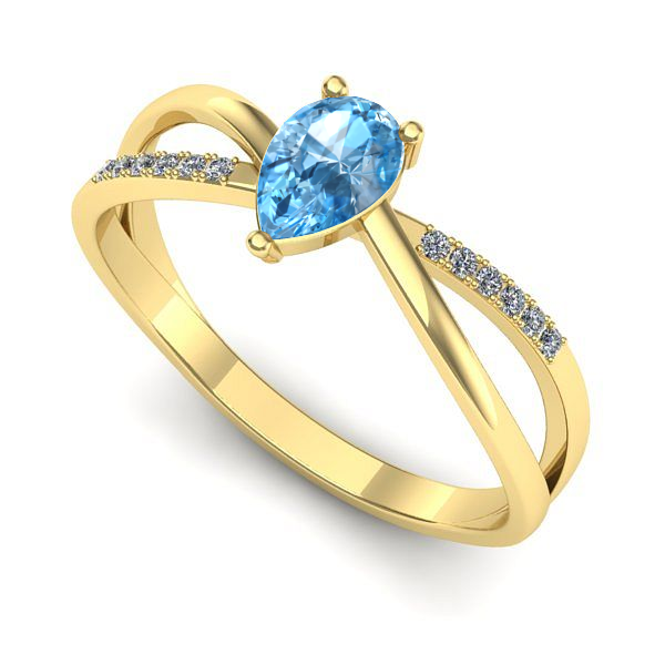 Inel logodna din aur galben cu topaz blue
