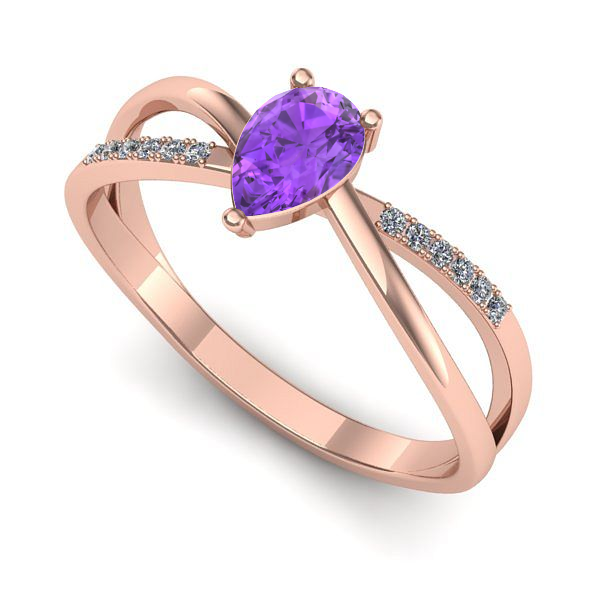 Inel de logodna din aur roz cu ametist