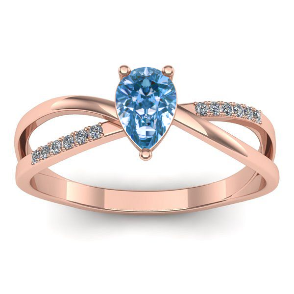 Inel cu diamant de laborator albastru lacrima