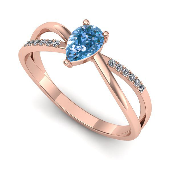 Inel logodna din aur roz cu diamant de laborator albastru