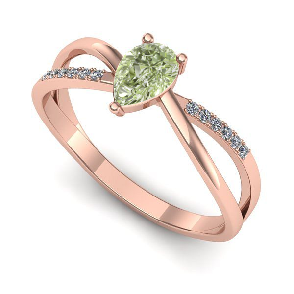Inel logodna din aur roz cu diamant de laborator verde