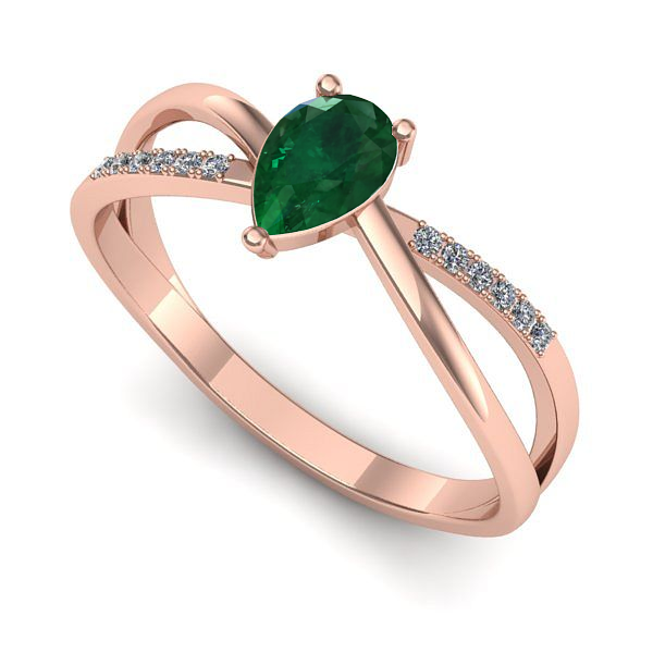 Inel logodna din aur roz cu smarald