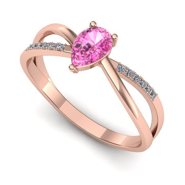 Inel de logodna din aur roz cu safir roz