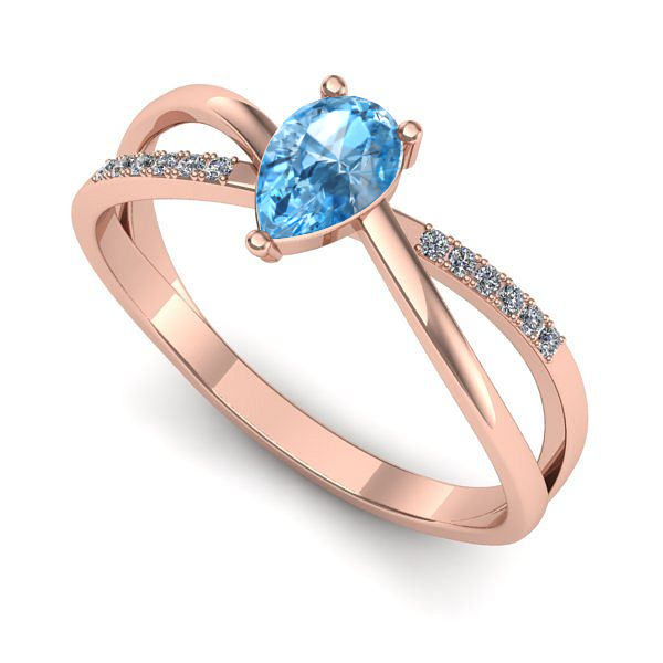 Inel de logodna din aur roz cu topaz blue