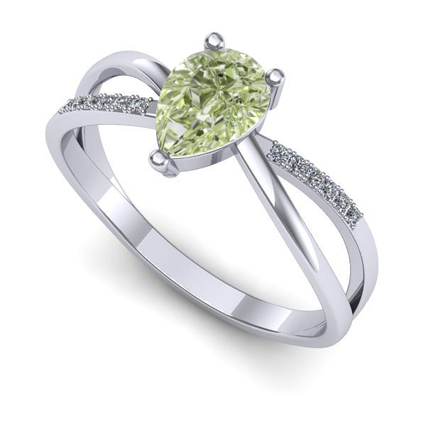 Inel din aur alb cu diamant de laborator verde