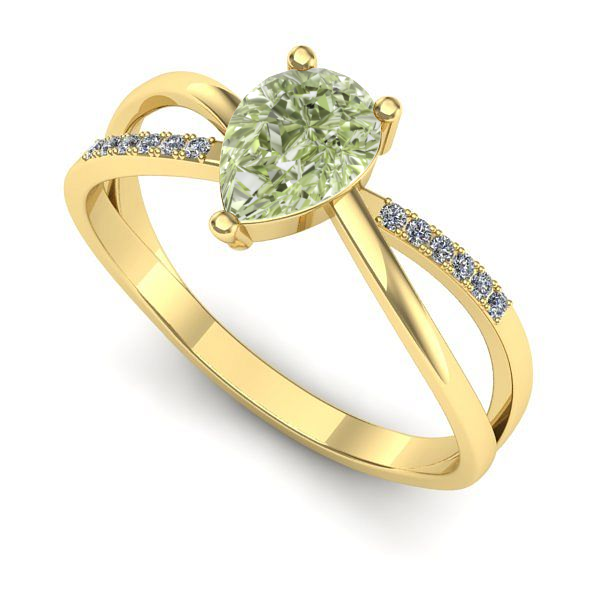 Inel de logodna din aur galben cu diamant de laborator verde