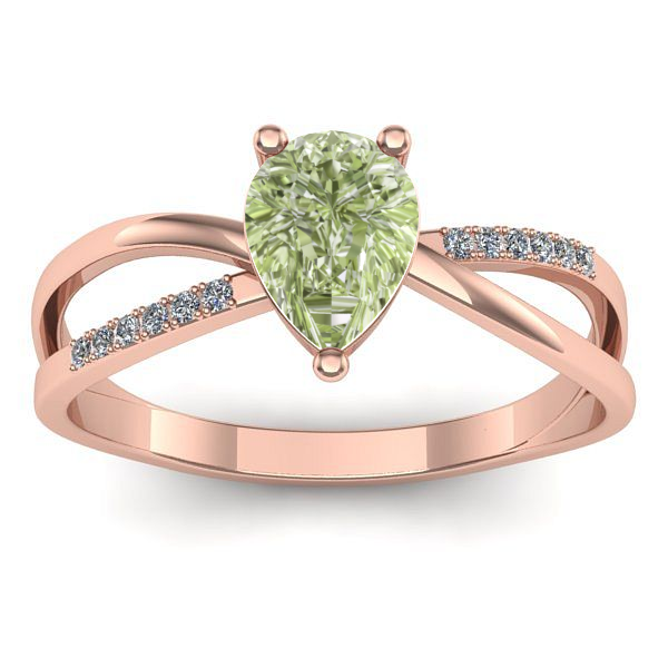 Inel logodna cu diamant de laborator verde lacrima