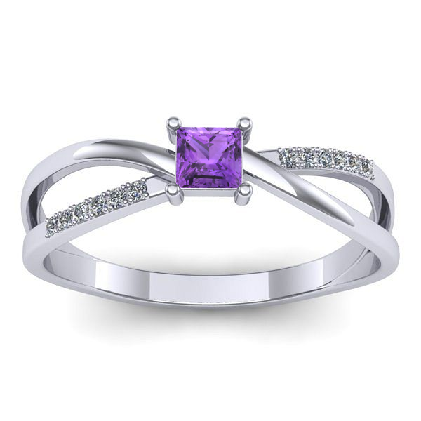 Inel logodna cu ametist patrat