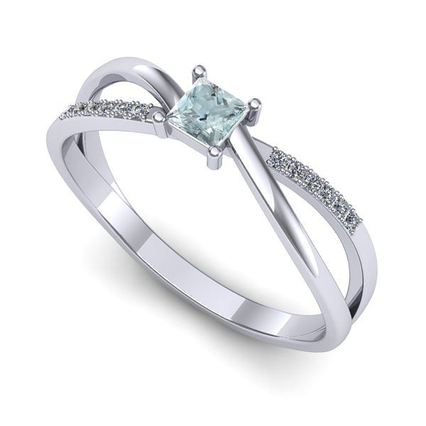 Inel logodna din aur alb cu aquamarin