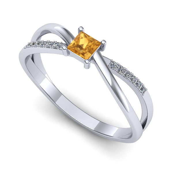 Inel logodna din aur alb cu citrin