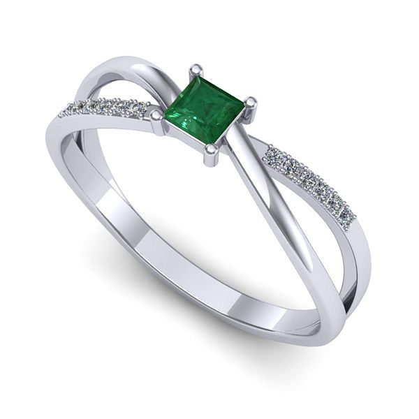 Inel logodna din aur alb cu smarald