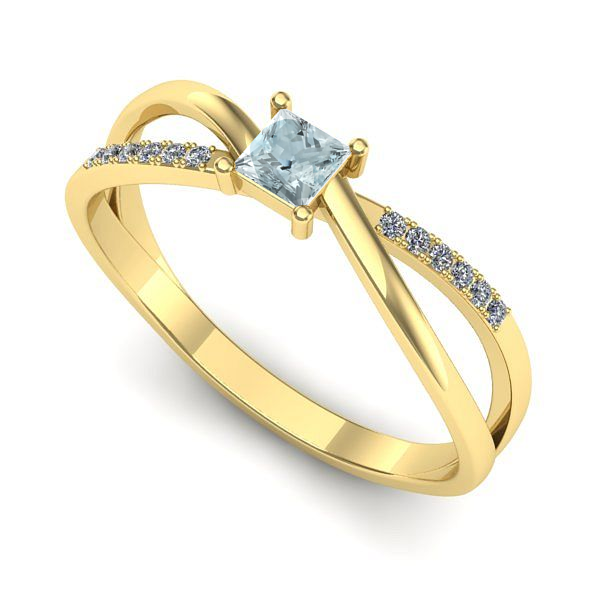 Inel logodna din aur galben cu aquamarin