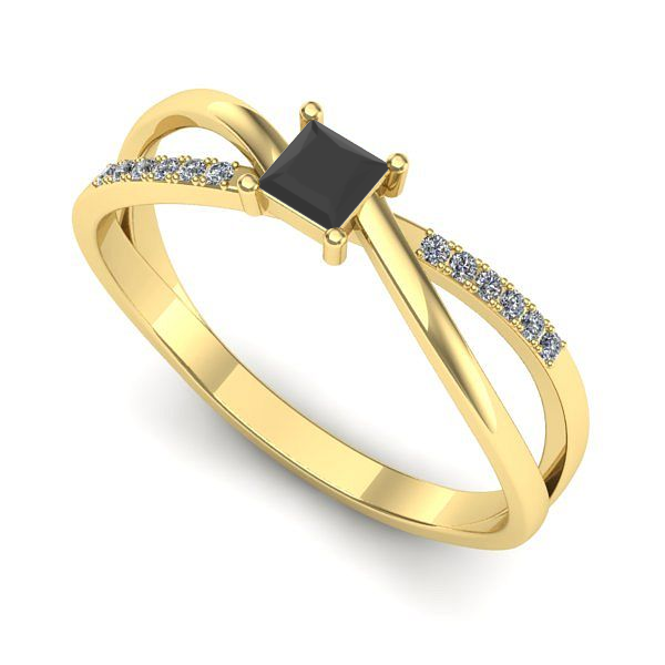 Inel logodna din aur galben cu diamant negru