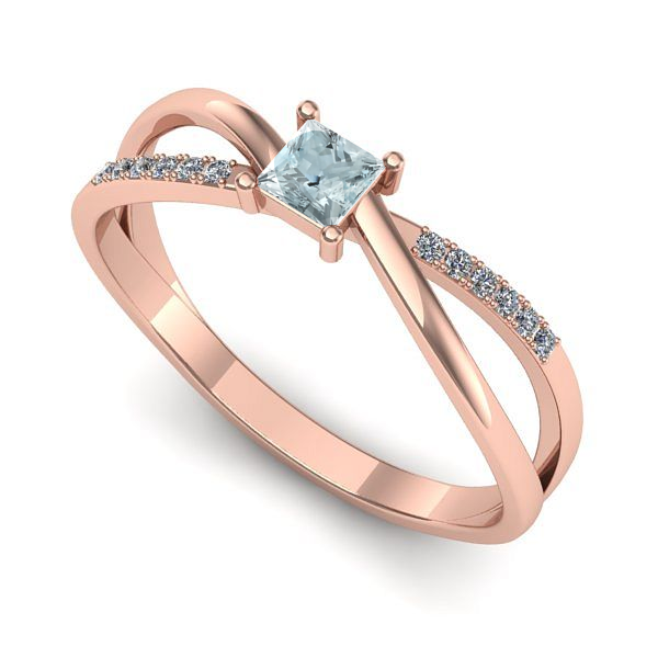 Inel logodna din aur roz cu aquamarin