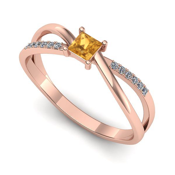 Inel logodna din aur roz cu citrin