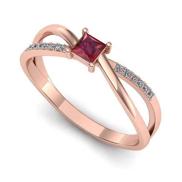 Inel de logodna din aur roz cu rubin