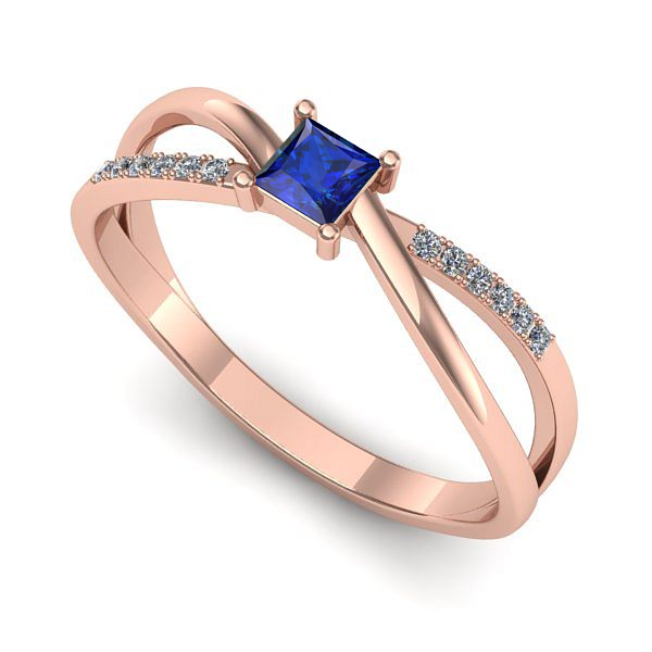 Inel de logodna din aur roz cu safir