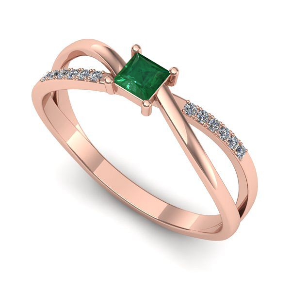 Inel de logodna din aur roz cu smarald
