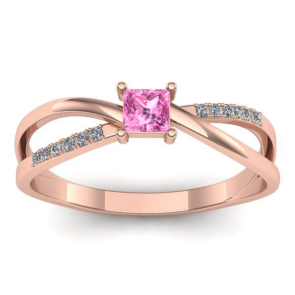 Inel logodna cu safir roz patrat