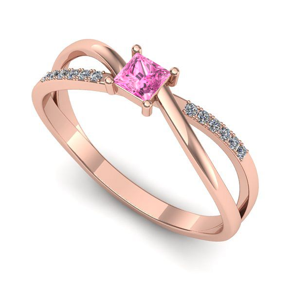 Inel de logodna din aur roz cu safir roz