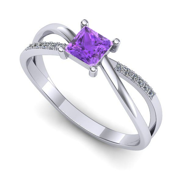 Inel logodna din aur alb cu ametist