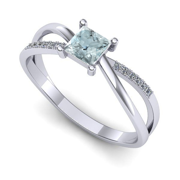 Inel de logodna din aur alb cu aquamarin