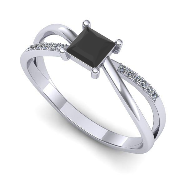 Inel de logodna din aur alb cu diamant negru