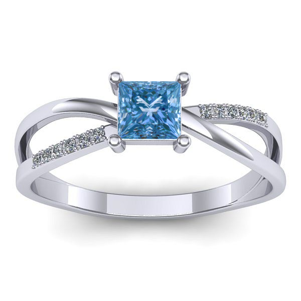 Inel logodna cu diamant de laborator albastru patrat