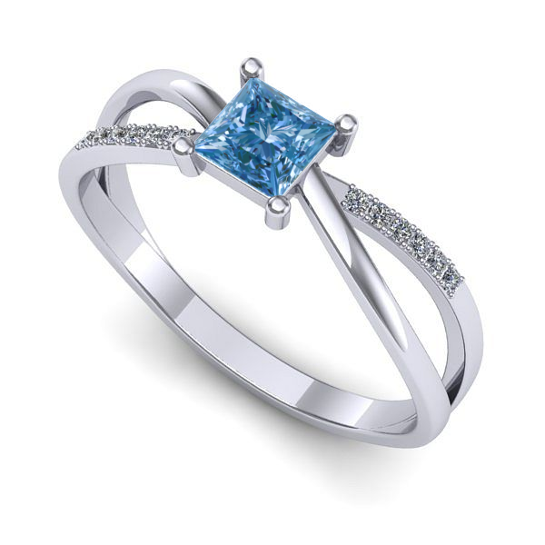 Inel de logodna din aur alb cu diamant de laborator albastru
