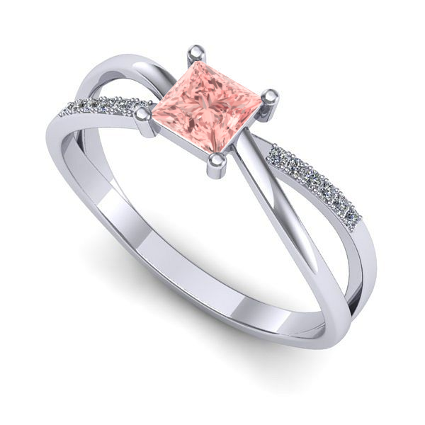 Inel de logodna din aur alb cu diamant de laborator roz