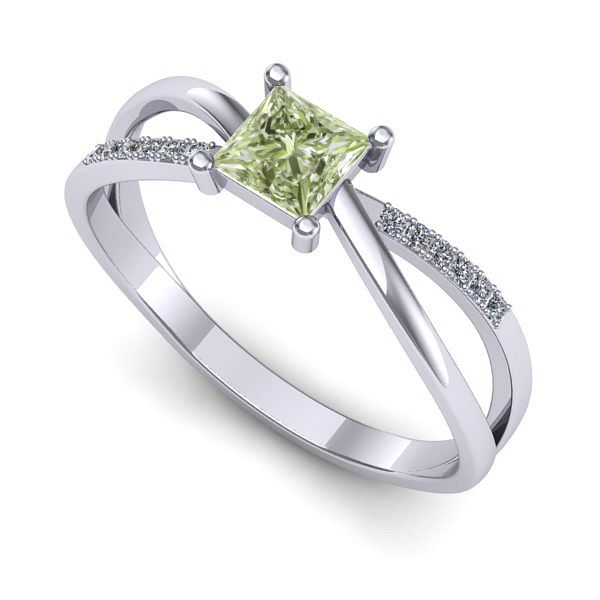 Inel logodna din aur alb cu diamant de laborator verde