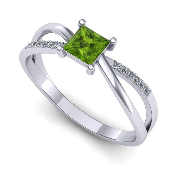 Inel logodna din aur alb cu peridot