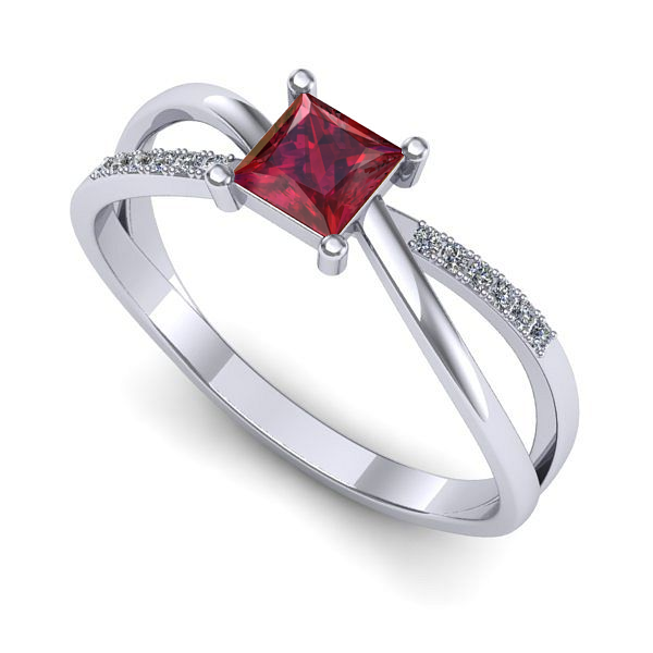 Inel logodna din aur alb cu rubin