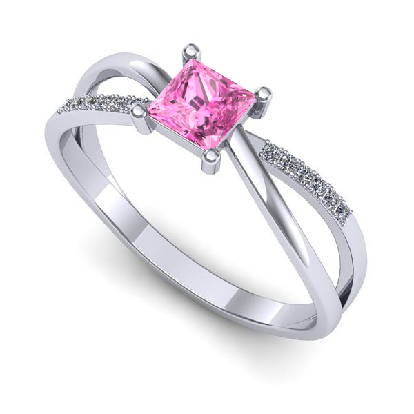 Inel logodna din aur alb cu safir roz