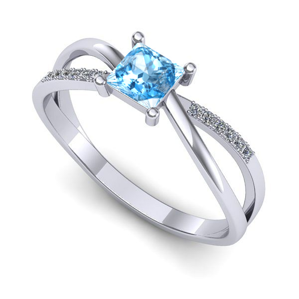 Inel logodna din aur alb cu topaz blue