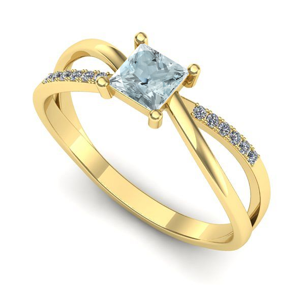 Inel logodna din aur galben cu aquamarin