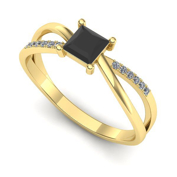 Inel din aur galben cu diamant negru