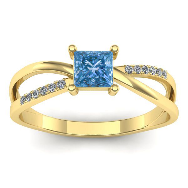 Inel logodna cu diamant de laborator albastru patrat