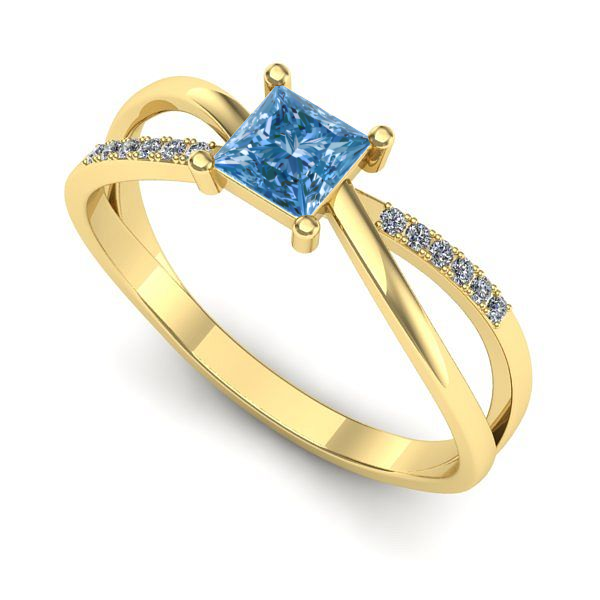 Inel de logodna din aur galben cu diamant de laborator albastru
