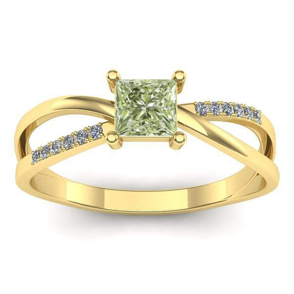 Inel cu diamant de laborator verde patrat