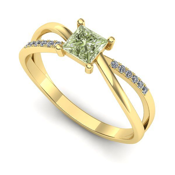 Inel logodna din aur galben cu diamant de laborator verde