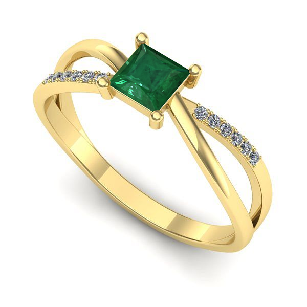 Inel de logodna din aur galben cu smarald